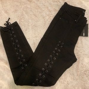 Lace up black jeans